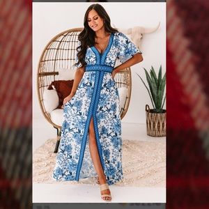 NanaMacs Resort Cocktails Floral Maxi Dress Small